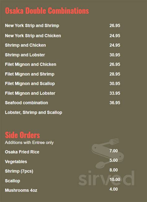 Osaka Japanese Steakhouse & Seafood House Menu